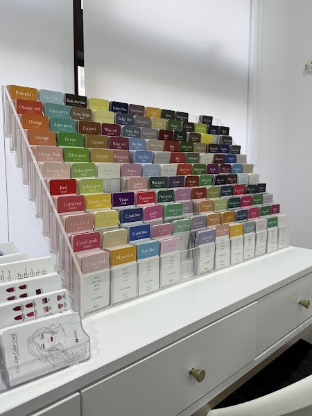 Tiered acrylic swatch display holding diagnostic color cards