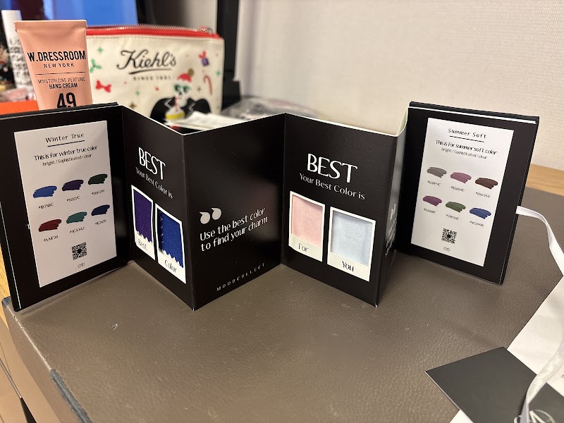 Mood Collect tri-fold accordion color guide open on desk