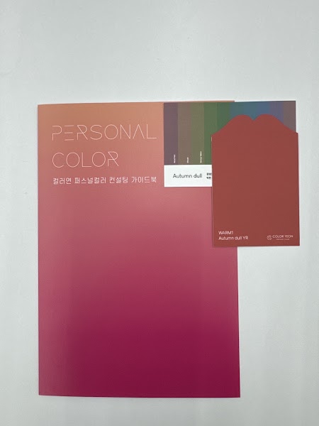 Personal color guide book and color swatch card on a white surface.
