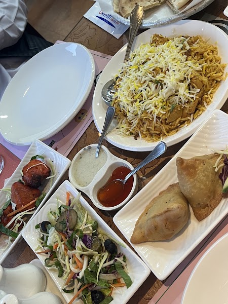 Chicken Biryani and samosas
