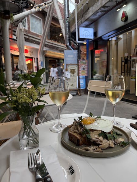 Wine and appetizer on outdoor table