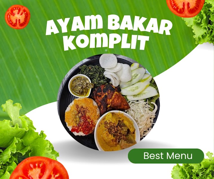 Ayam Bakar Komplit platter featuring grilled chicken, rice, sides, and garnish