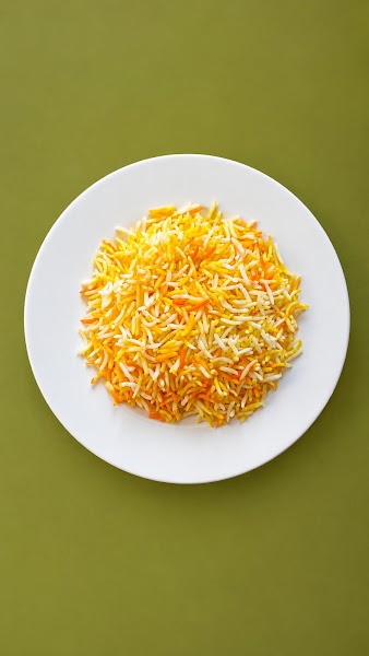 Steamed fragrant saffron basmati rice plate at Zaiqa