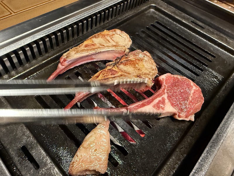 Lamb chops searing on a charcoal grill