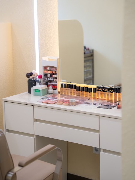 Professional makeup consultation vanity with integrated lighting