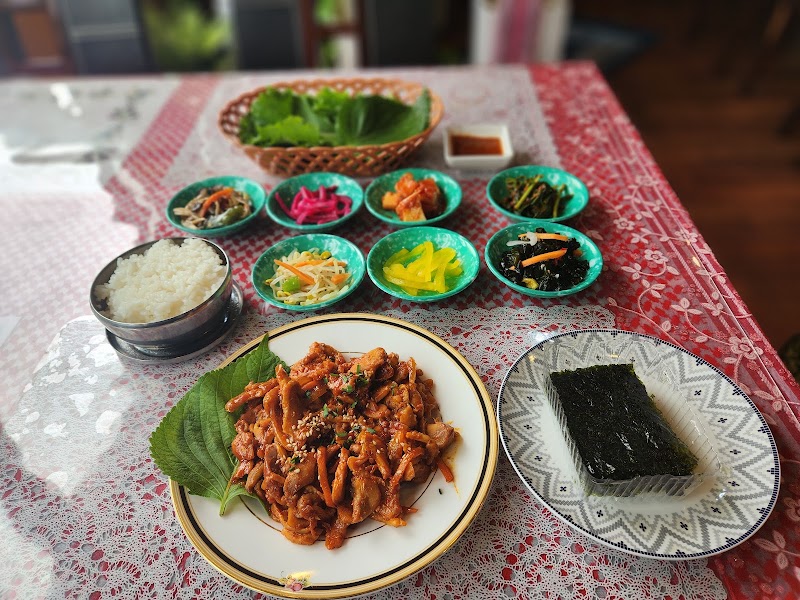 Traditional Korean meal spread
