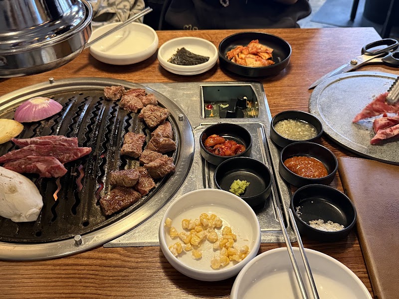 Full table setup with grill and sides