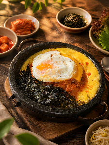 Kimchi fried rice in stone bowl