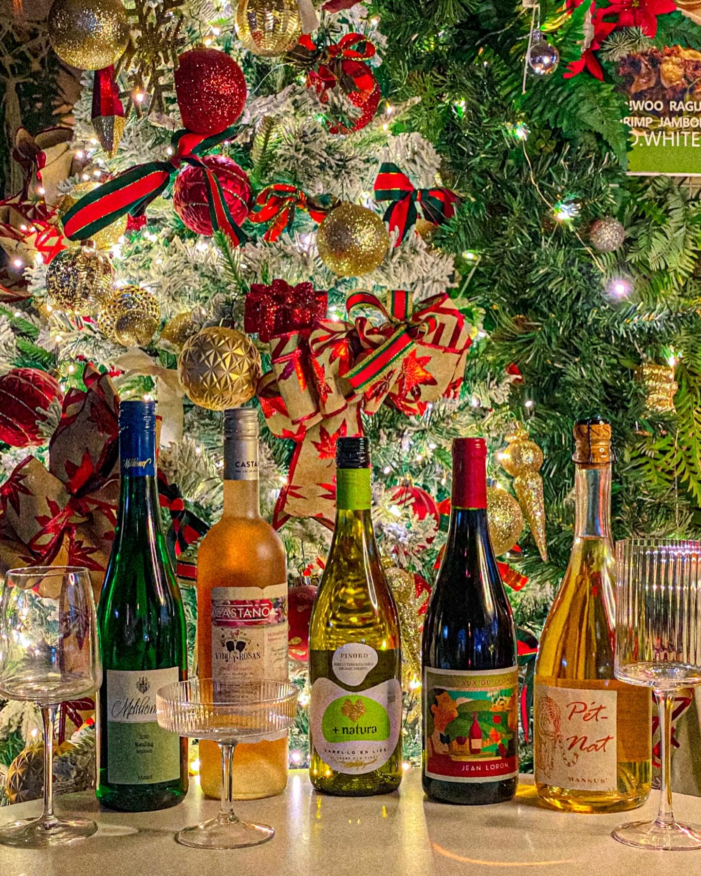 Curated natural and organic wine bottles on display