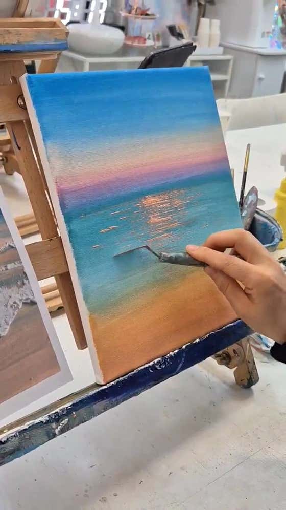 Palette knife seascape painting process