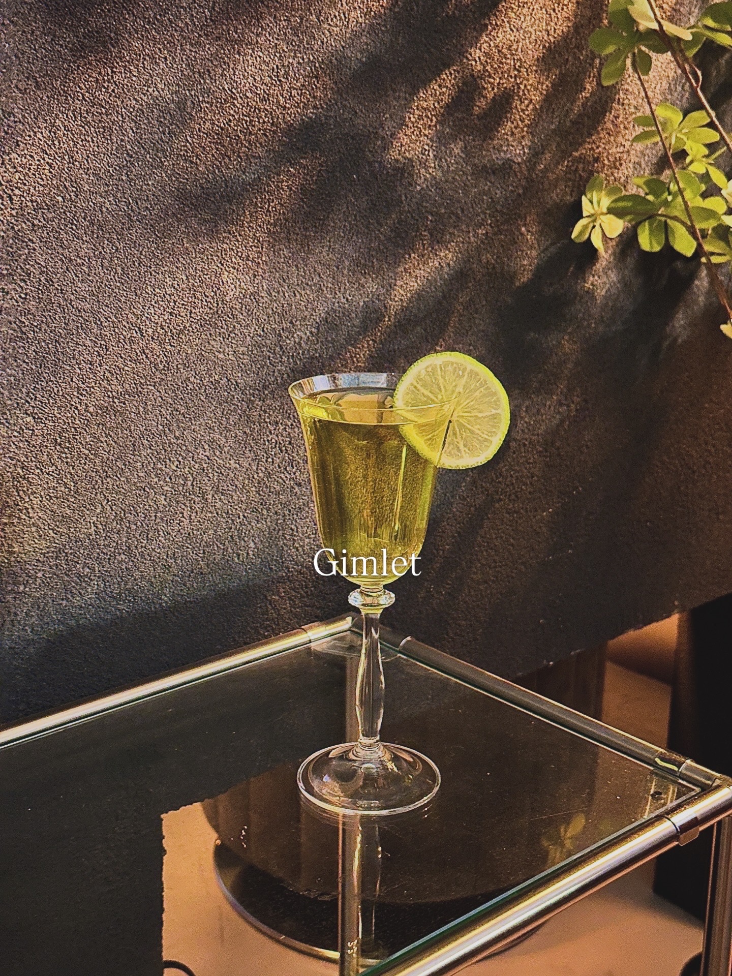 Classic Gimlet cocktail garnished with fresh lime wheel in stemware