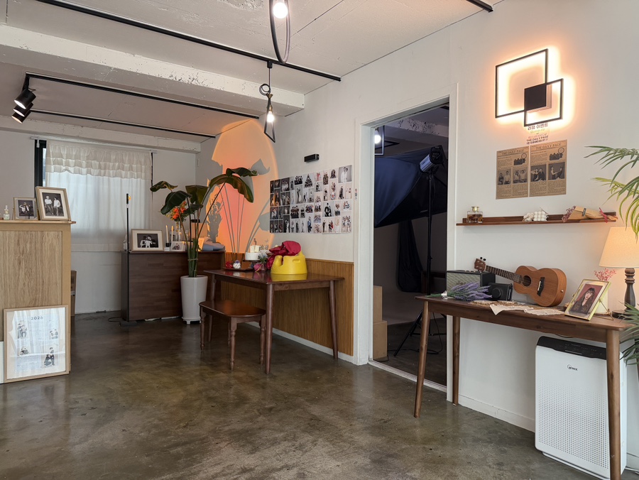 Studio interior with cozy waiting area
