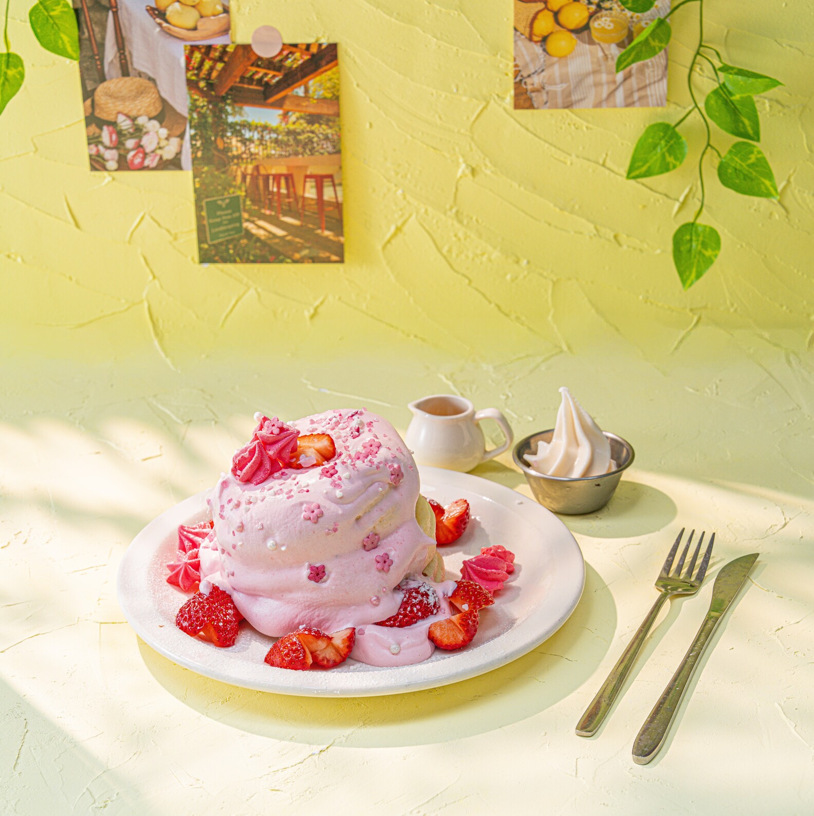 Pink strawberry pancake