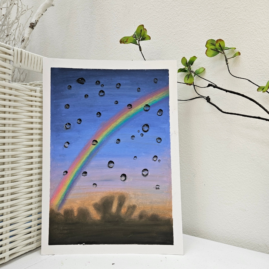 Artwork featuring a rainbow sunset