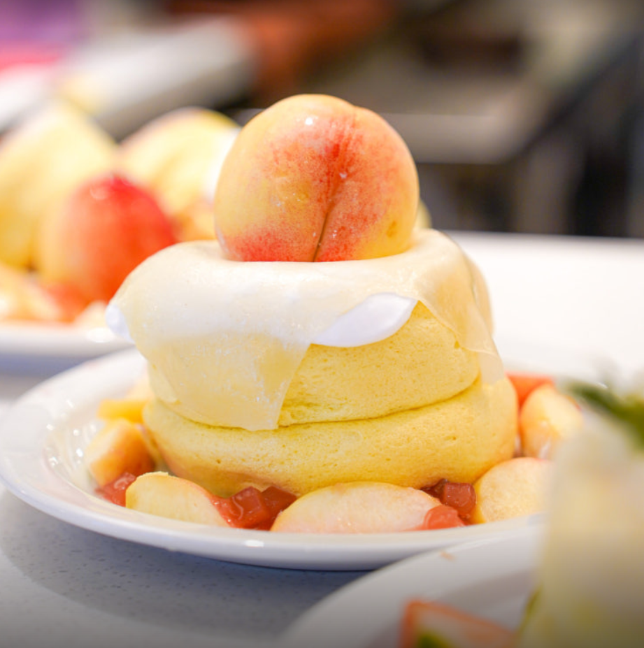 Fresh peach pancake stack