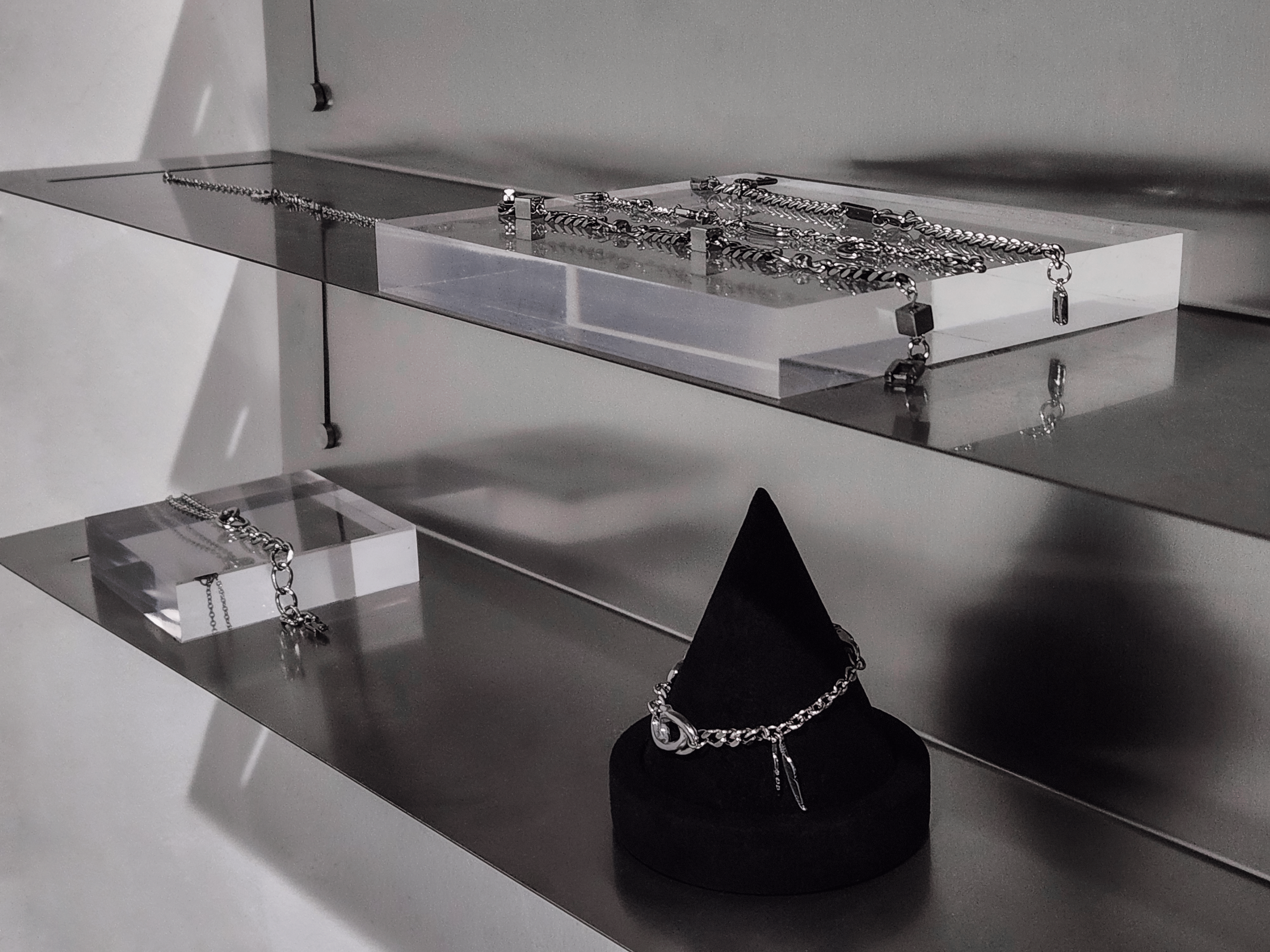 Silver bracelets displayed in the UNCOMOOD Seongsu studio