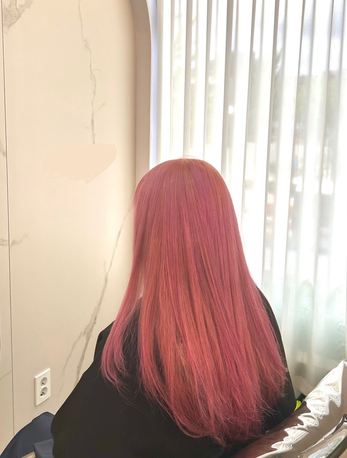 Vibrant pink hair coloring service at Vog Hair Sangsu