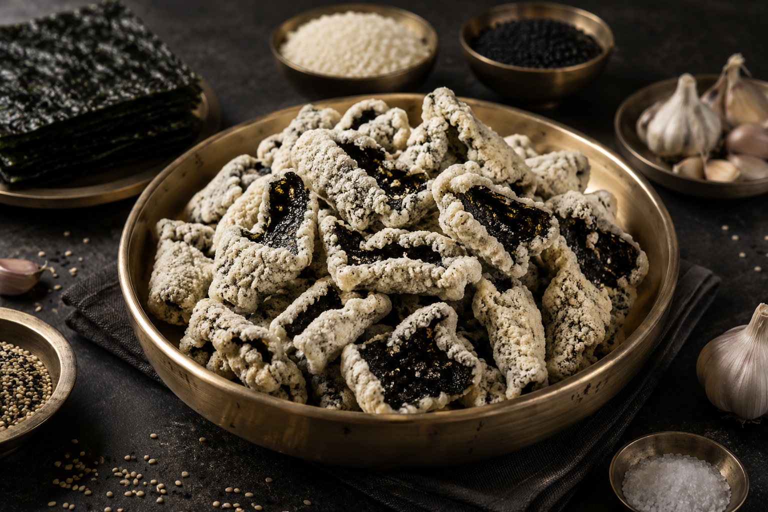 Crispy Seaweed Bugak in Brass Bowl