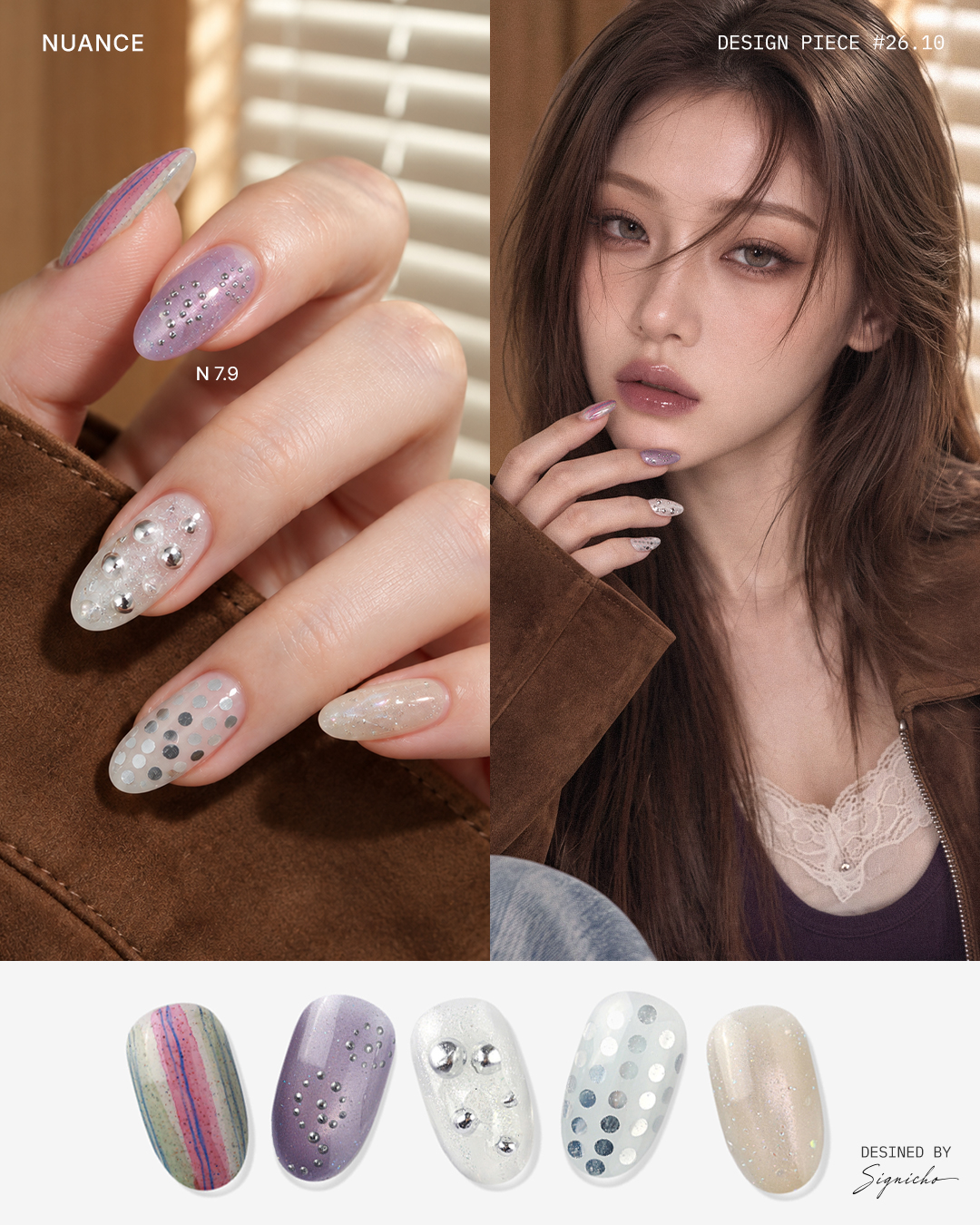 Autumn collection nail design featuring textured silver accents