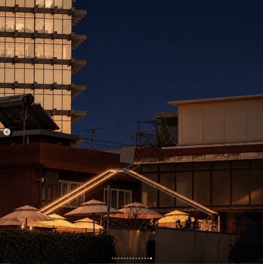 Rooftop seating at dusk