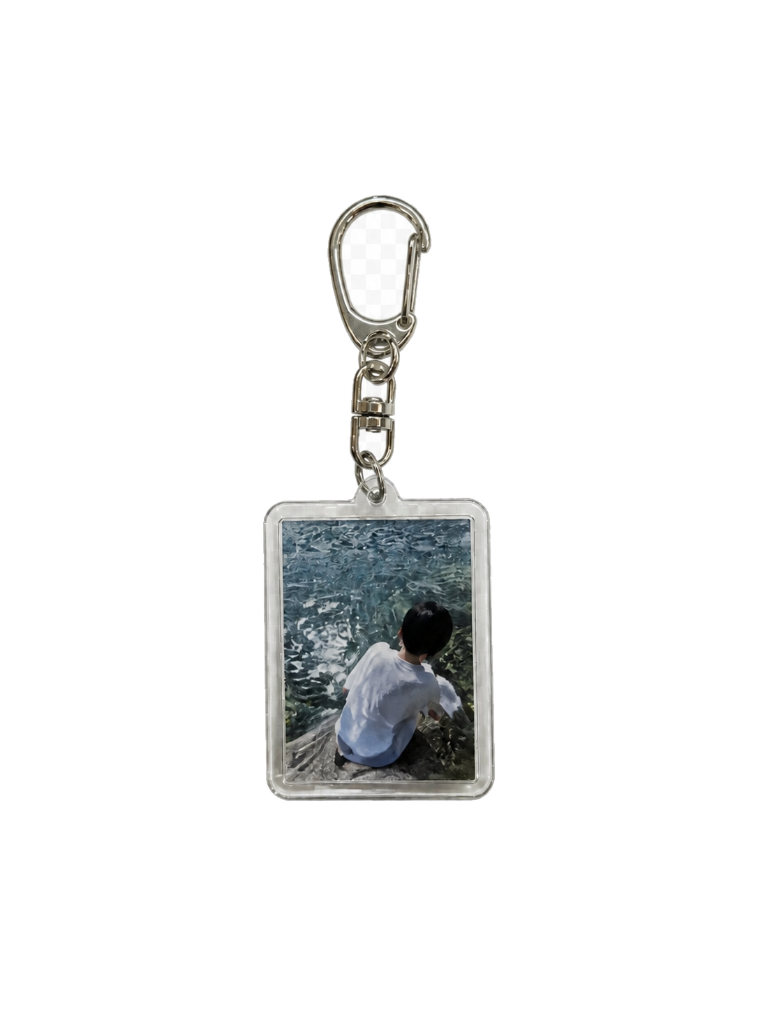 One front-facing custom photo keyring with a metal clasp