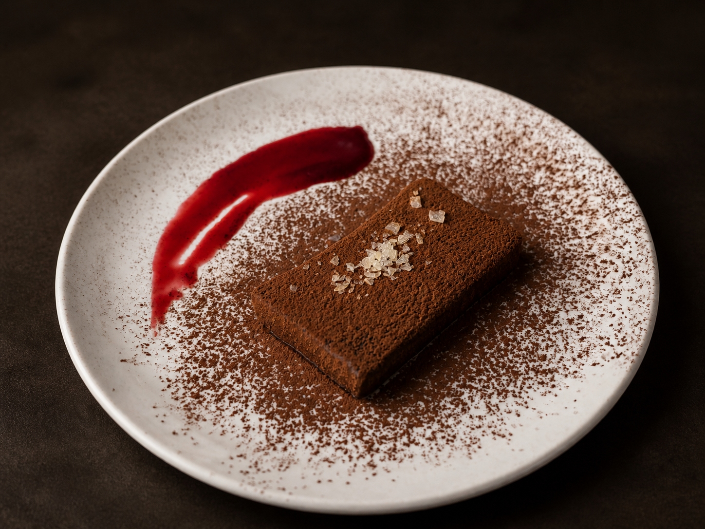 Chocolate dessert with red fruit sauce at KKIK Seoul
