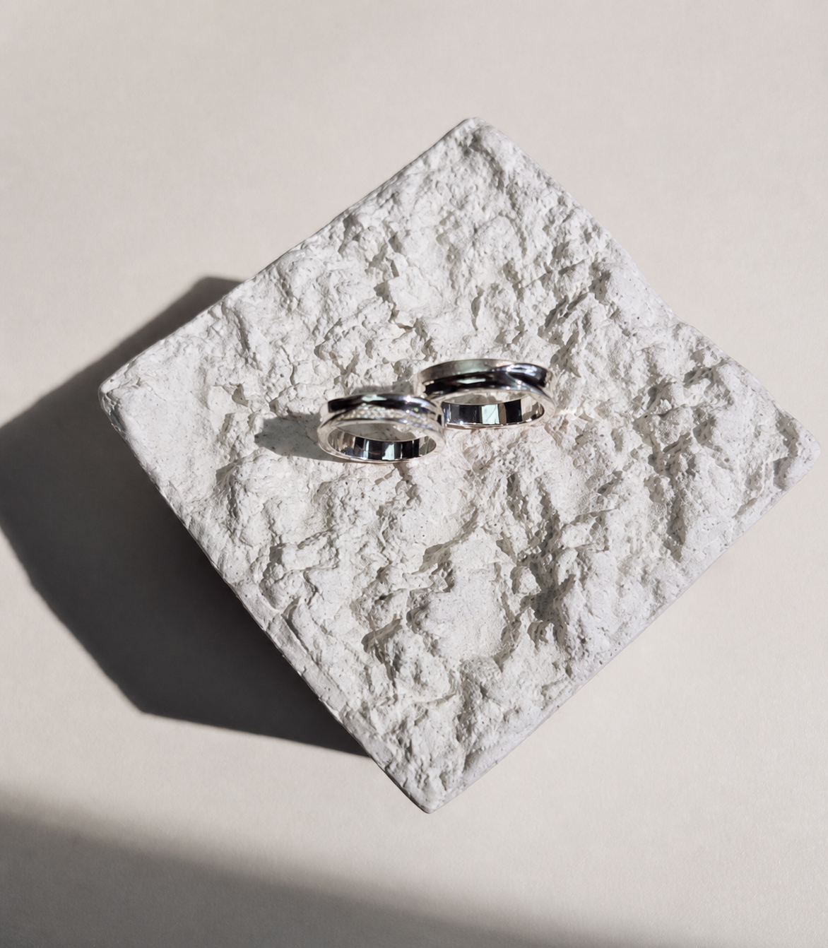 Finished Loventa silver rings prepared for final inspection
